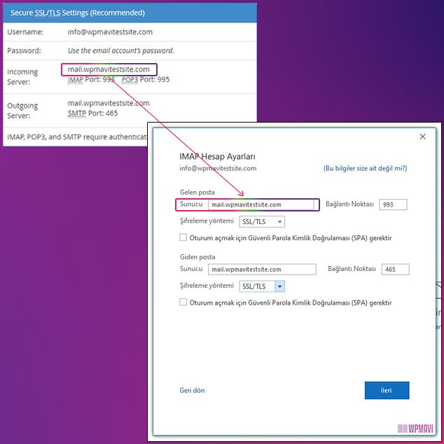 outlook ayarları sunucu kısmı için mail client manuel settings incoming server sunucu ismini girme