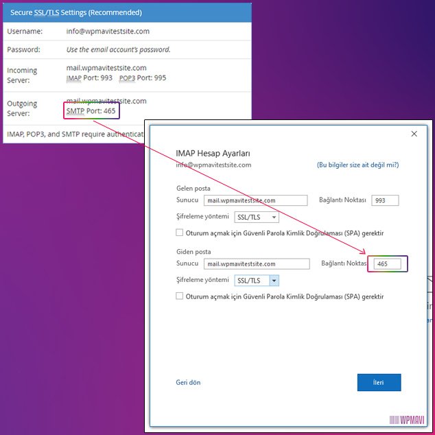 outlook ayarları giden posta bağlantı noktası için mail client manuel settings outgoing server smtp port değerini girme