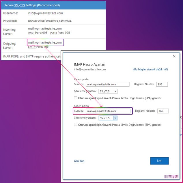 outlook ayarları giden posta sunucu için mail client manuel settings outgoing server sunucu ismini girme