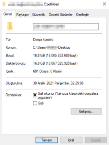 Dosya Gezgini içindeki klasör boyutlarını kontrol edebilirsiniz.