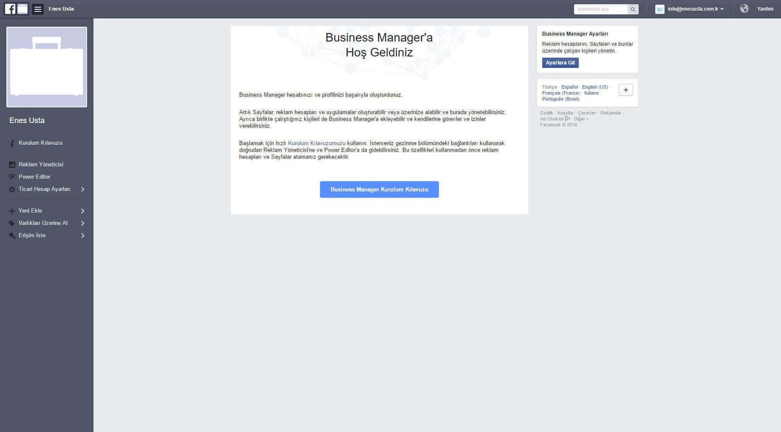 business manager hesabı ekleme