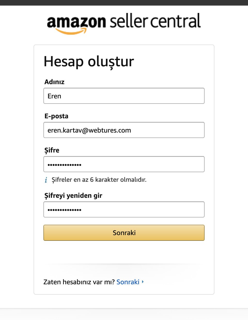 Amazon Hesap Açma