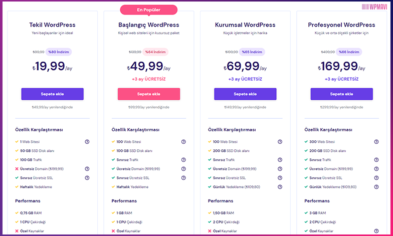 wp kurulumu - hostinger paket seçimi