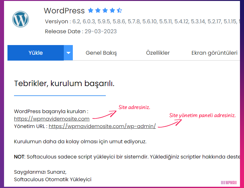 wordpress kurulum resimli anlatım - Yönetim Paneli Adresi