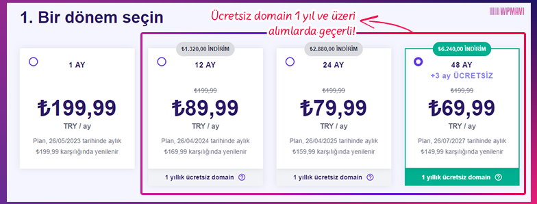 WordPress kurma - Hosting Paketi Süre Seçimi