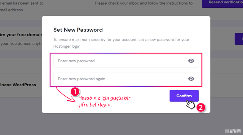 WordPress kurma - Hostinger Hesap Şifresi Belirleme