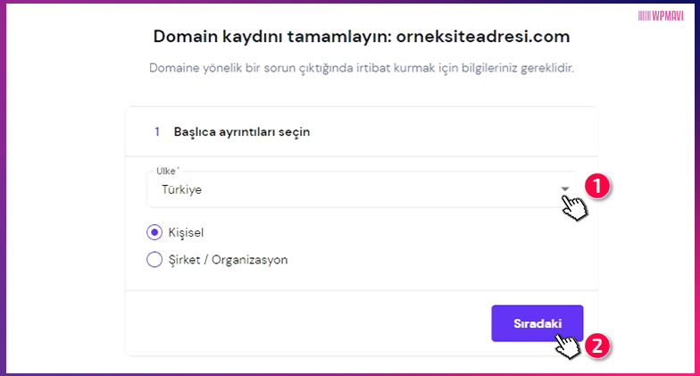 wordpress kur - hostinger Domain için Ülke Seçimi