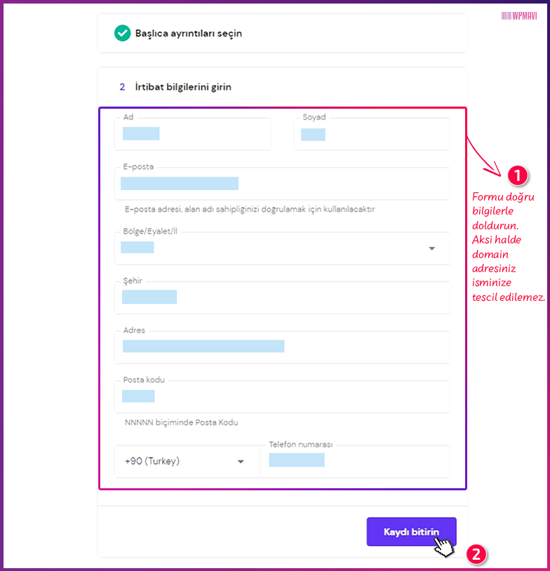 wordpress hosting kurulumu - hostinger Domain için Tescil Bilgileri