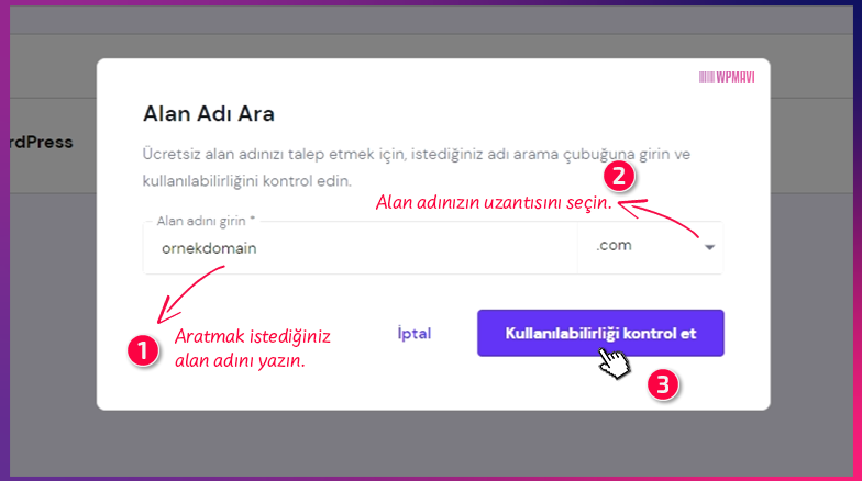 siteye wordpress kurmak - hostinger Alan Adı Aratma