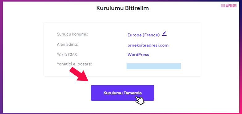 wordpress kurulumu nasıl yapılır - hostinger Kurulumu Tamamla Butonu