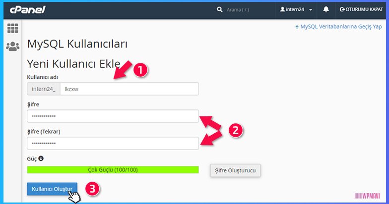 FTP ile wordpress kurma - Veritabanı Kullanıcı Oluşturma