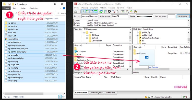 Kurulum Dosyalarını Ftp ile Sunucuya Aktarma - WordPress Kurma