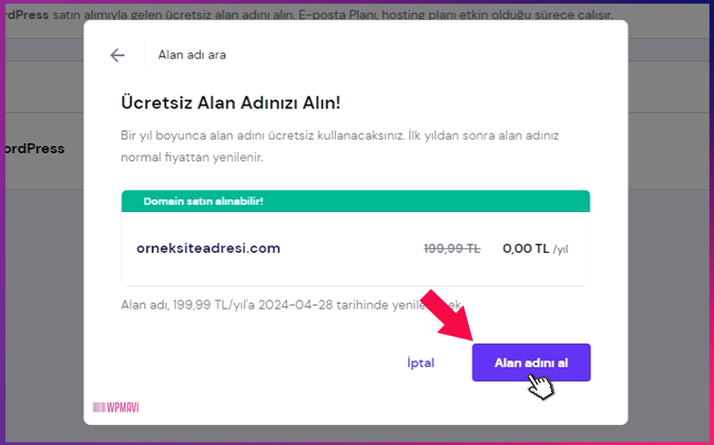 hosting domain satın al - Alan Adını Al Butonu