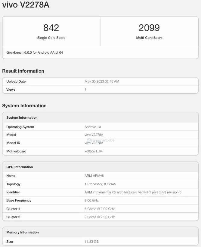 Vivo Y78 5G Geekbench'te görüntülendi!