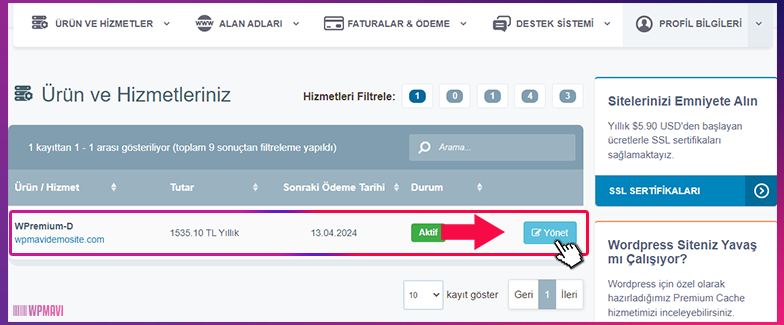 WordPress Site Oluşturma - cPanel'e Ulaşma 2. Adım