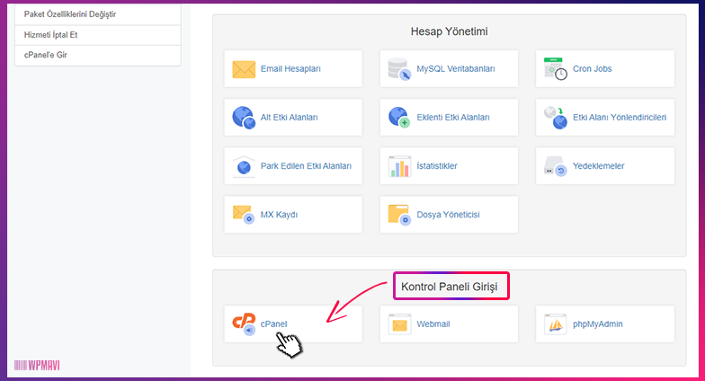 WordPress Site Oluşturma - cPanel'e Ulaşma 3. Adım