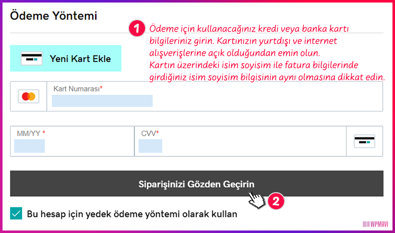 Domain Satın Alma - Ödeme Bilgileri